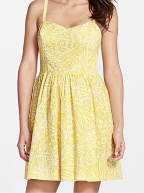 Lilly Pulitzer Christine Dress Size 14 Yellow White Sunglow Fit &Flare Mini